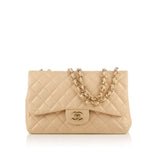 CHANEL  Beige Lambskin Jumbo Classic Flap Bag