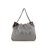 CHANEL  Black Stripe Canvas Shoulder Bag