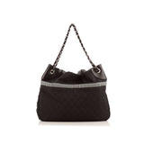CHANEL  Black Stripe Canvas Shoulder Bag