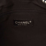 CHANEL  Black Stripe Canvas Shoulder Bag