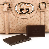 GUCCI  Beige Ostrich Britt Boston Bag
