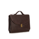 BOTTEGA VENETA  Dark Brown Intercciato Woven Top Handle Briefcase