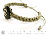 GIODORO BRACELET LETTER C IN 925 SILVER AND ZIRCONS WITH ONYX AND GREY THREAD