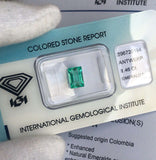 Vivid Green Colombian Emerald 1.46ct Rectangle Cut IGI CERTIFIED Blister