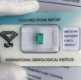 Vivid Green Colombian Emerald 1.46ct Rectangle Cut IGI CERTIFIED Blister