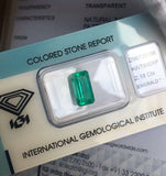 FINE 2.18ct Loose Colombian Emerald DEEP Green IGI CERTIFIED Emerald Cut Blister