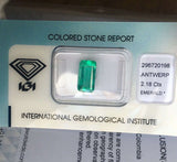 FINE 2.18ct Loose Colombian Emerald DEEP Green IGI CERTIFIED Emerald Cut Blister