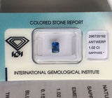 NATURAL Ceylon Blue Ceylon Sapphire 1.02ct IGI CERTIFIED Emerald Cut Sri Lankan