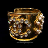 Chanel Crystal & Pearl Like Logo Bangle