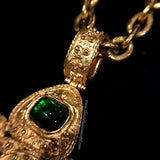 Chanel Logo w/ Green & Red Stones Long Necklace