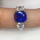 Extraordinary Kashmir Rich Cornflower-Royal Blue Sapphire Three Stone Lady's Ring