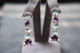 "Calla" style 18 kt white gold earrings, with azure oval cut topazes, oval cut amethysts and diamonds - by ITITOLI