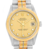 Rolex Datejust President Tridor 18k Gold Diamond Midsize Watch 68279