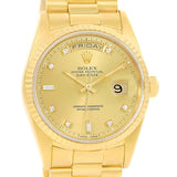 Rolex President Day Date Mens 18k Yellow Gold Diamond Watch 18238