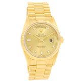 Rolex President Day Date Mens 18k Yellow Gold Diamond Watch 18238