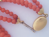 3-strand necklace with Mediterranean coral, lobster clasp and 18 kt gold beads, from 1960