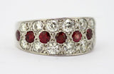 Platinum ladies ring with diamonds (1.04 ct total) and rubies (0.80 ct total), c.1970's
