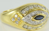 18 kt yellow gold ringWith a central sapphire and natural white diamonds1.54 ct, colour: D, clarity: VVS1 ☆☆☆☆☆ Very Low Reserve Price ☆☆☆☆☆