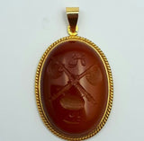 Antique Carnelian Coat Of Arms Pendant, 18 Ct Yellow Gold,Ottoman/ Turkey 1900's