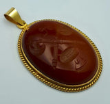 Antique Carnelian Coat Of Arms Pendant, 18 Ct Yellow Gold,Ottoman/ Turkey 1900's