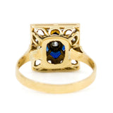 18K Art Deco ring featuring 0.04 ct old European cut Diamonds decorated with Sapphires and 0.08 ct small single cut diamonds