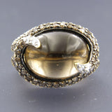 18 kt gold ring with 14.00 ct cabochon cut smoky topaz and 106 brilliant cut diamonds, 1.92 ct, ring size 17 (53)
