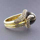 18 kt gold ring with 14.00 ct cabochon cut smoky topaz and 106 brilliant cut diamonds, 1.92 ct, ring size 17 (53)