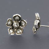 Silver stud earrings with gold pins set with old octagon cut diamonds, size: 1.2 x 1.1 cm