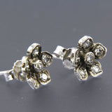 Silver stud earrings with gold pins set with old octagon cut diamonds, size: 1.2 x 1.1 cm