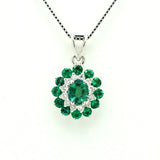 Necklace and pendant with emerald and brilliant cut diamonds, 1.00 ct in total - 18 kt white gold - necklace: 42 cm - No Reserve