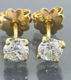 Yellow gold solitaire stud earrings set with 2 brilliant cut diamonds of 0.90 ct in total - With jewellery certificate