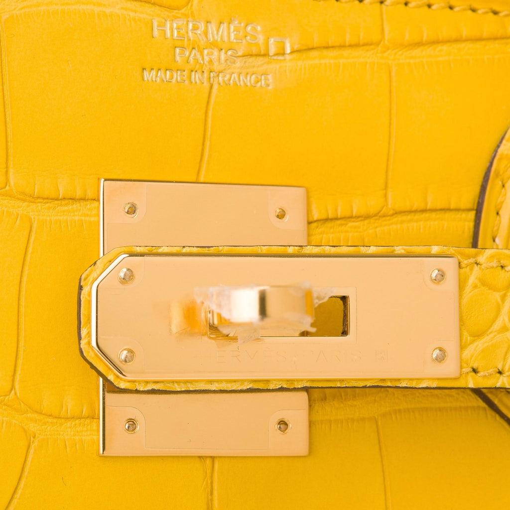 Hermès Birkin 25 Jaune Ambre Alligator Mississippi Matte Gold Hardware GHW