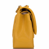 Chanel Yellow Shiny Quilted Caviar Jumbo Classic Double Flap Bag