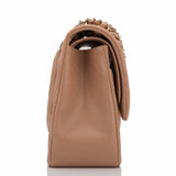 Chanel Beige Shiny Quilted Caviar Jumbo Classic Double Flap Bag