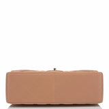 Chanel Beige Shiny Quilted Caviar Jumbo Classic Double Flap Bag