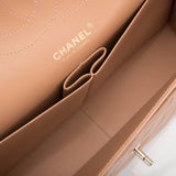 Chanel Beige Shiny Quilted Caviar Jumbo Classic Double Flap Bag