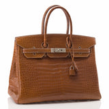 Hermes Fauve Barenia Matte Porosus Crocodile Birkin 35cm Palladium Hardware (Pre