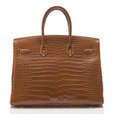 Hermes Fauve Barenia Matte Porosus Crocodile Birkin 35cm Palladium Hardware (Pre