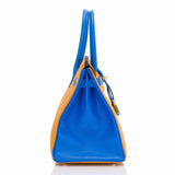 Hermes HSS Bi-Color Jaune D'Or and Blue Hydra Chevre Mysore Birkin 30cm Gold Har