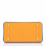 Hermes HSS Bi-Color Jaune D'Or and Blue Hydra Chevre Mysore Birkin 30cm Gold Har