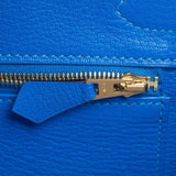 Hermes HSS Bi-Color Jaune D'Or and Blue Hydra Chevre Mysore Birkin 30cm Gold Har