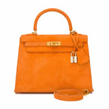 Hermes Orange H Doblis Sellier Kelly 25cm Gold Hardware (Preloved - Excellent)
