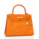 Hermes Orange H Doblis Sellier Kelly 25cm Gold Hardware (Preloved - Excellent)
