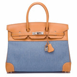 Hermes Vache Naturelle and Denim Birkin 35cm Palladium Hardware (Preloved - Mint