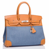 Hermes Vache Naturelle and Denim Birkin 35cm Palladium Hardware (Preloved - Mint