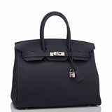 Hermes Blue Nuit Verso Togo Birkin 35cm Palladium Hardware