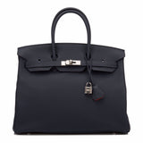 Hermes Blue Nuit Verso Togo Birkin 35cm Palladium Hardware