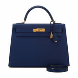 Hermes Blue Sapphire Epsom Sellier Kelly 32cm Gold Hardware