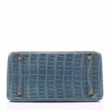 Hermes Blue Jean Shiny Porosus Crocodile Birkin 35cm Gold Hardware (Preloved - E