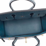 Hermes Blue Jean Shiny Porosus Crocodile Birkin 35cm Gold Hardware (Preloved - E